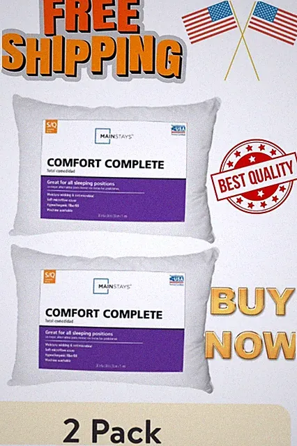 (2 pack) Mainstays Comfort Complete Bed Pillow, Standard/Queen