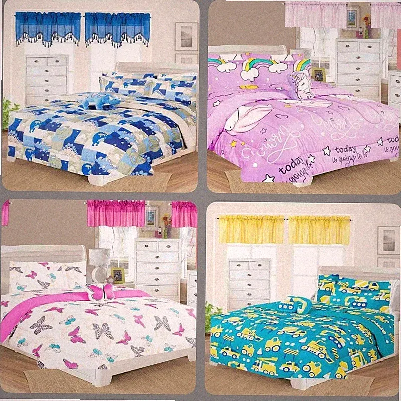 6/8-PC PRINTED COMFORTER BEDDING BED SET FOR KIDS AND TEENS WITH FURRY TEDDY