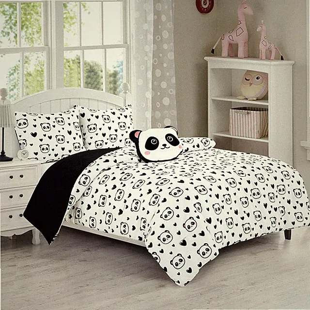 Black White Panda Love Kids Teens Bedding Girls Comforter Set Panda Throw Pillow