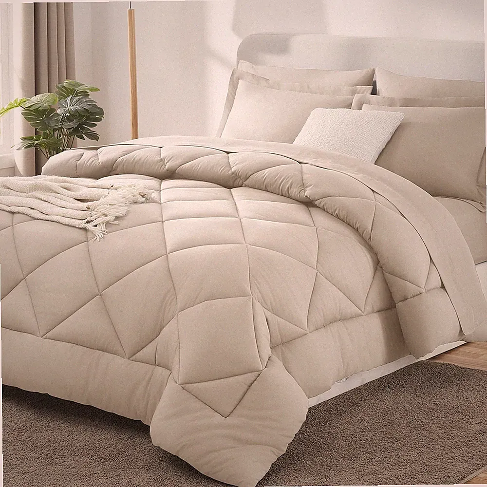 California King Comforter Set 7-Piece Oatmeal Bedding with Sheets & Shams