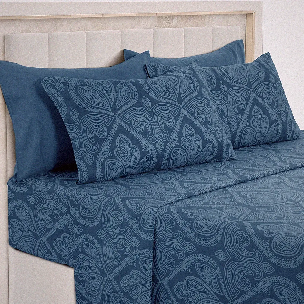 Deep Pocket 6 Piece Bed Sheet Set 1800 Series Microfiber Comfort Paisley Sheets